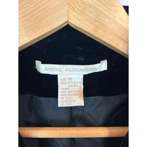 Annie Alexander Fitted Blazer Women's 16 Black Velvet 1990s - Picture 5 of 11